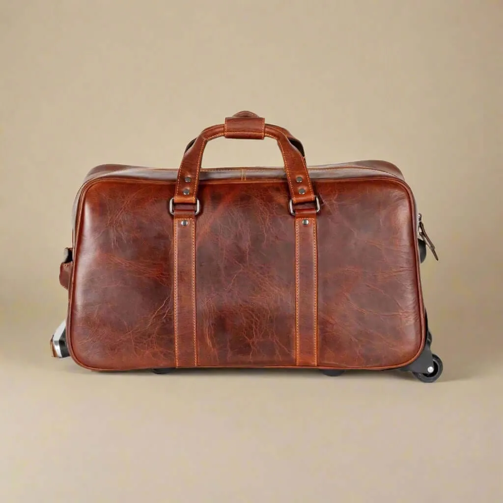 Leather Trolley Travel Bag - Sandal