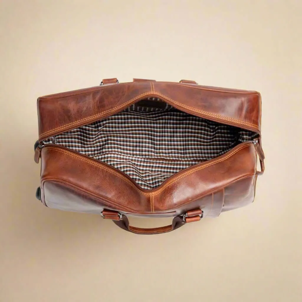 Leather Trolley Travel Bag - Sandal