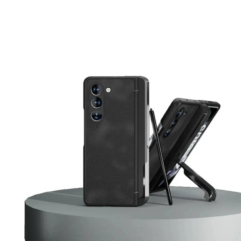 Matte Plain Skin Magnetic Hinge Phone Case With Tempered Film For Samsung Galaxy Z Fold 5