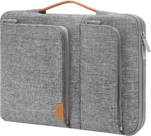 MOSISO 360 Protective Laptop Sleeve Compatible with MacBook Air/Pro, 13-13.3 inch Notebook,Compatible with MacBook Pro 14 inch 2023-2021 M2 M1, Side Open Bag with 2 Accessory Pockets&Handle&Belt, Gray