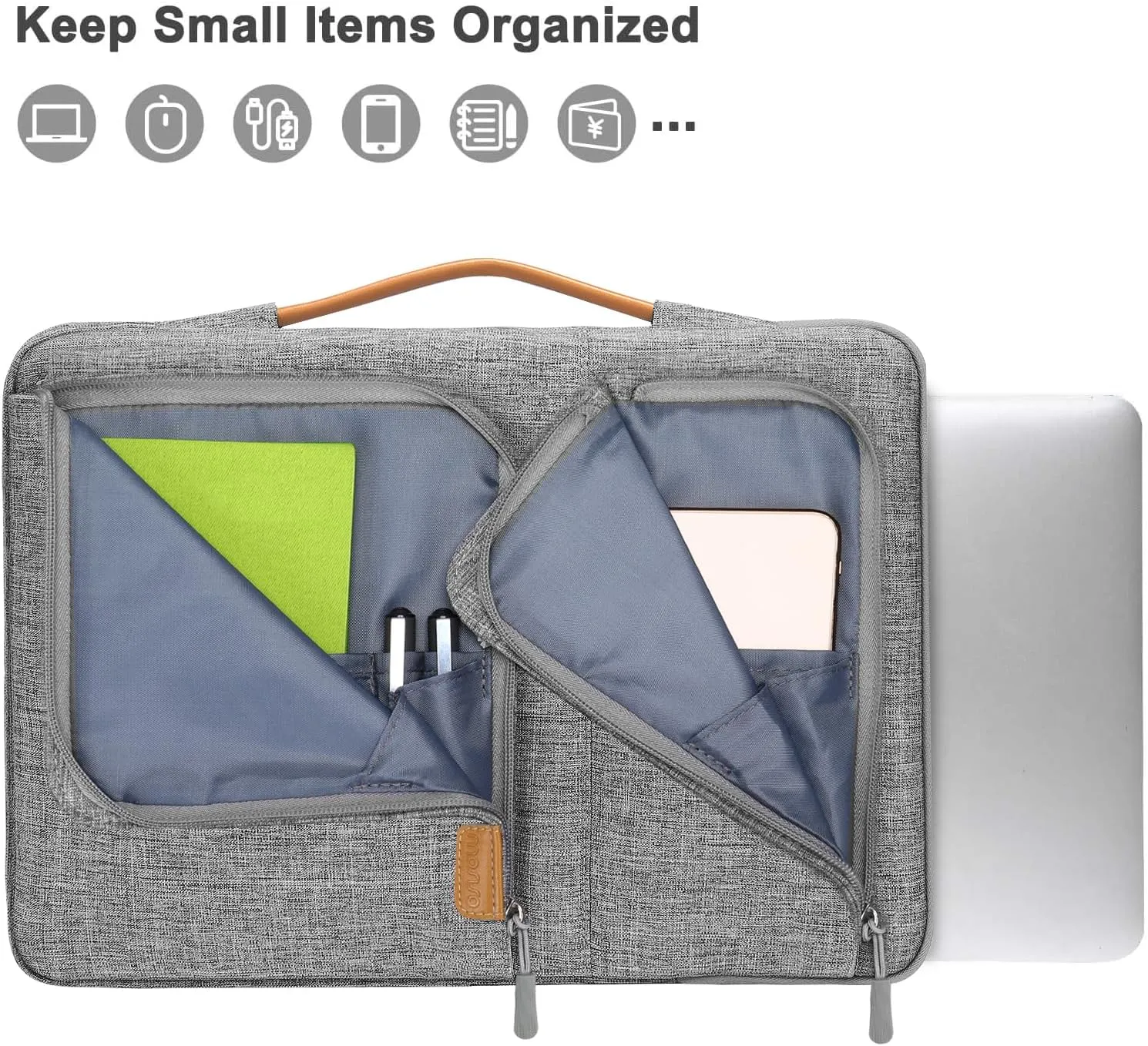 MOSISO 360 Protective Laptop Sleeve Compatible with MacBook Air/Pro, 13-13.3 inch Notebook,Compatible with MacBook Pro 14 inch 2023-2021 M2 M1, Side Open Bag with 2 Accessory Pockets&Handle&Belt, Gray