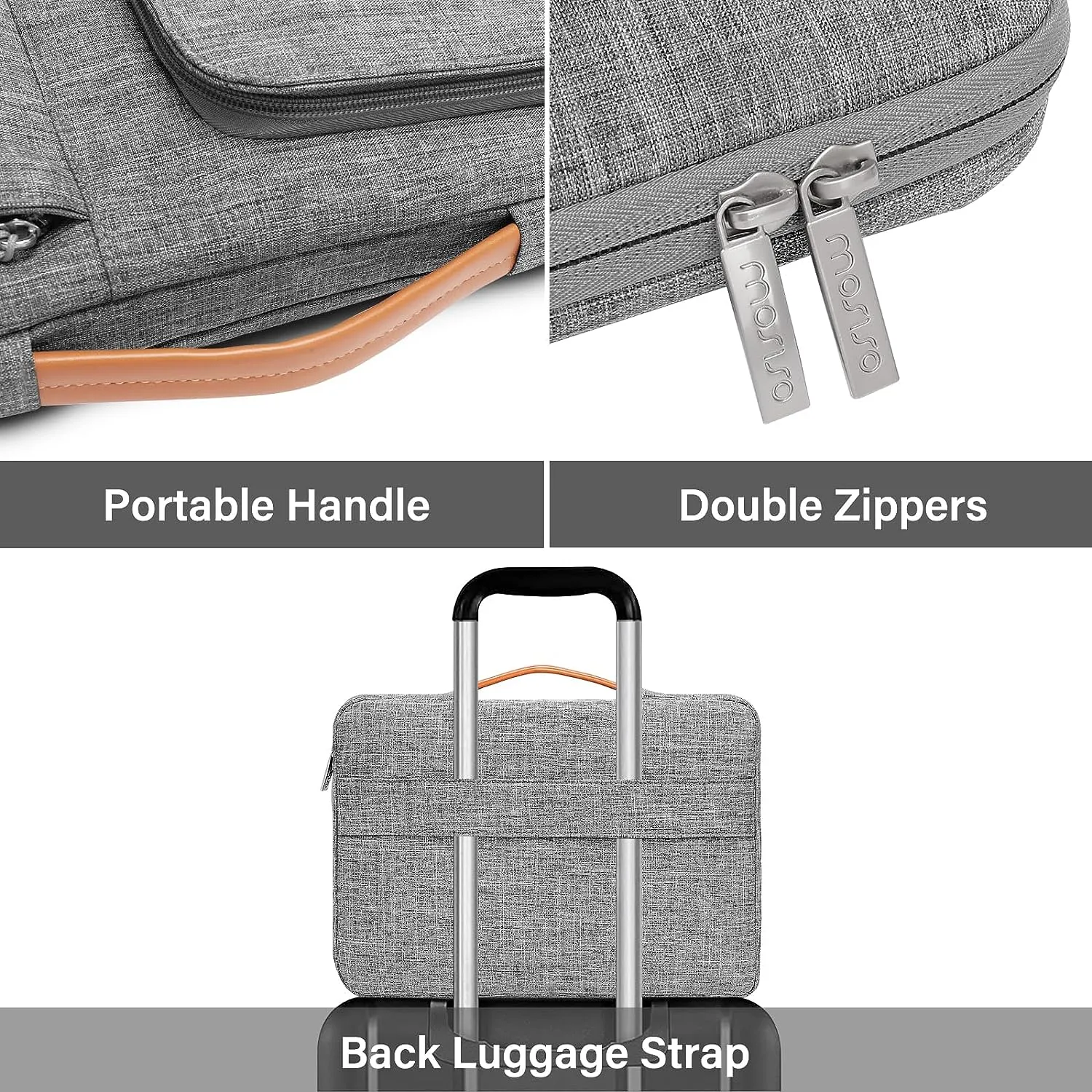 MOSISO 360 Protective Laptop Sleeve Compatible with MacBook Air/Pro, 13-13.3 inch Notebook,Compatible with MacBook Pro 14 inch 2023-2021 M2 M1, Side Open Bag with 2 Accessory Pockets&Handle&Belt, Gray