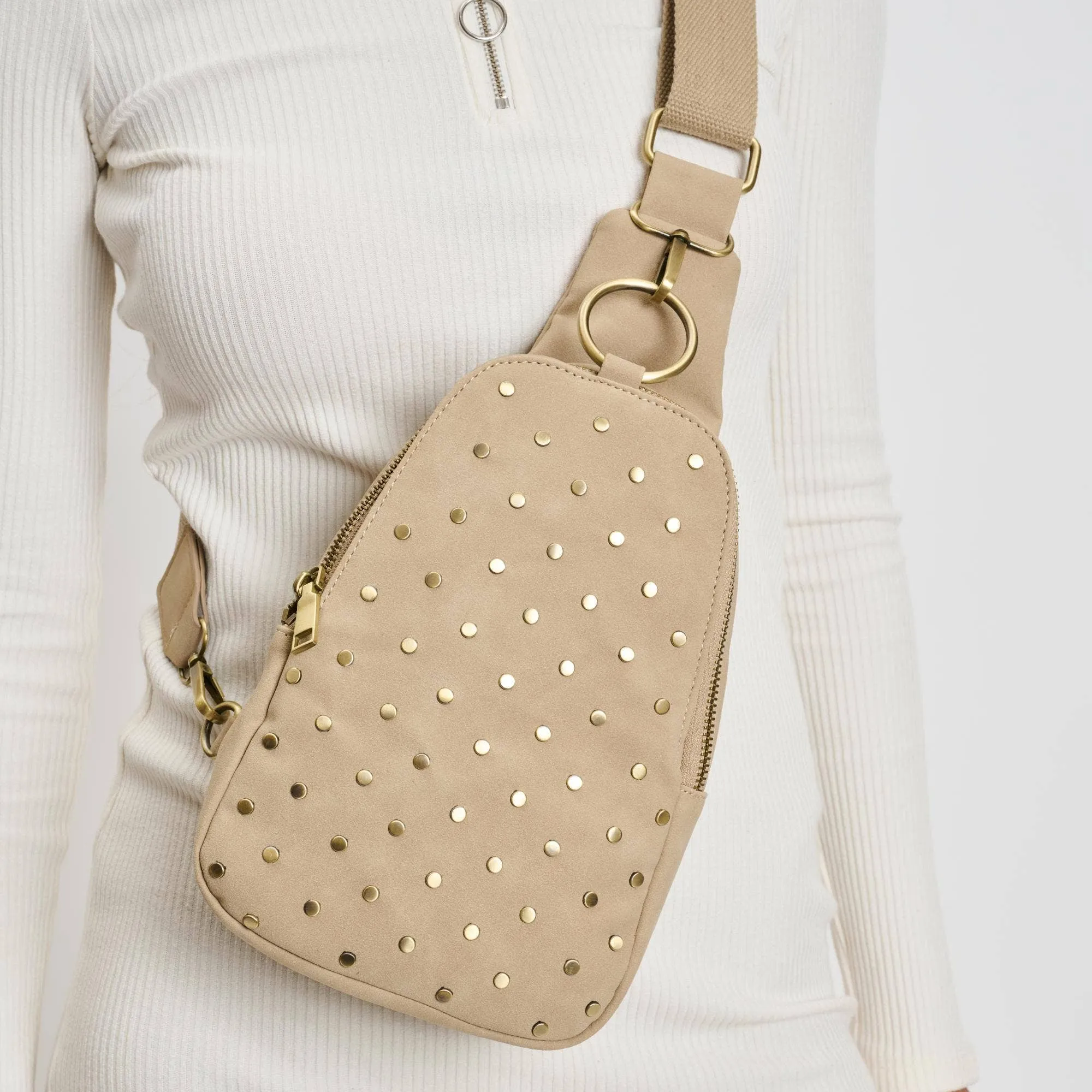 Natural Studded Sling Bag