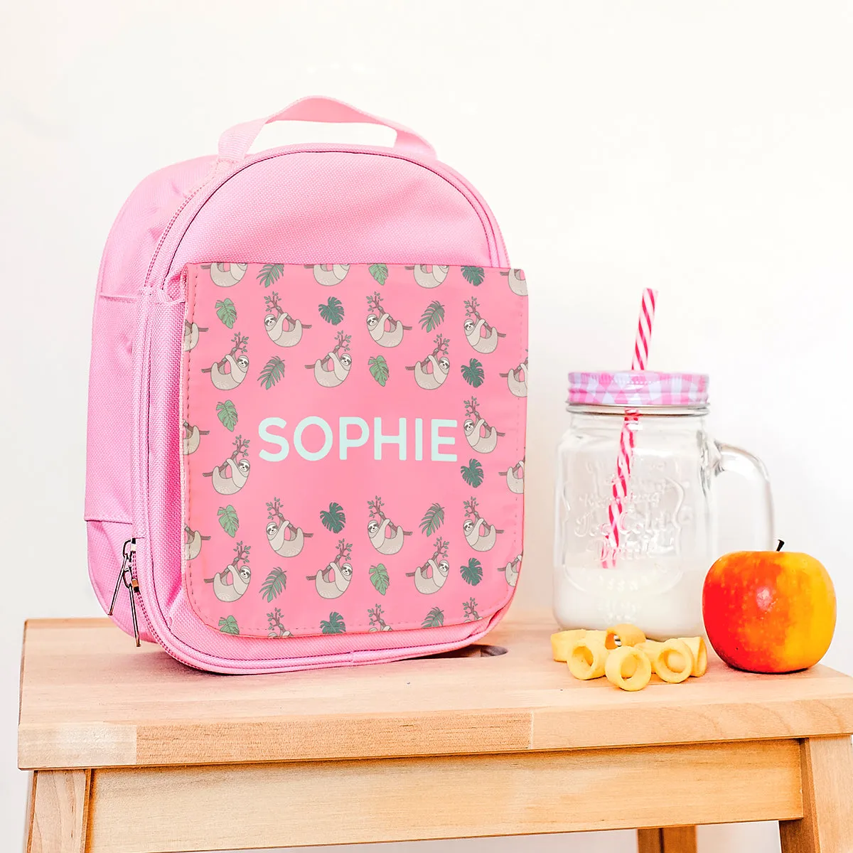 Personalised Lunch Bag With Tropical Sloths Design