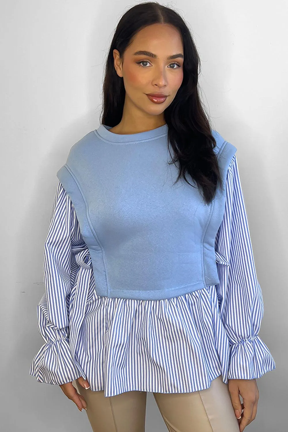 Pinstripe Shirt Details Sweatshirt