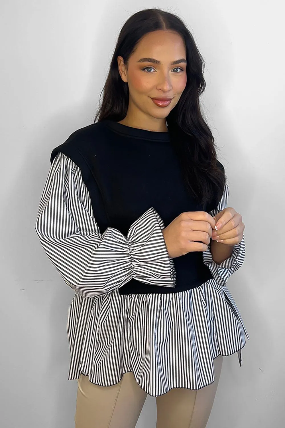 Pinstripe Shirt Details Sweatshirt