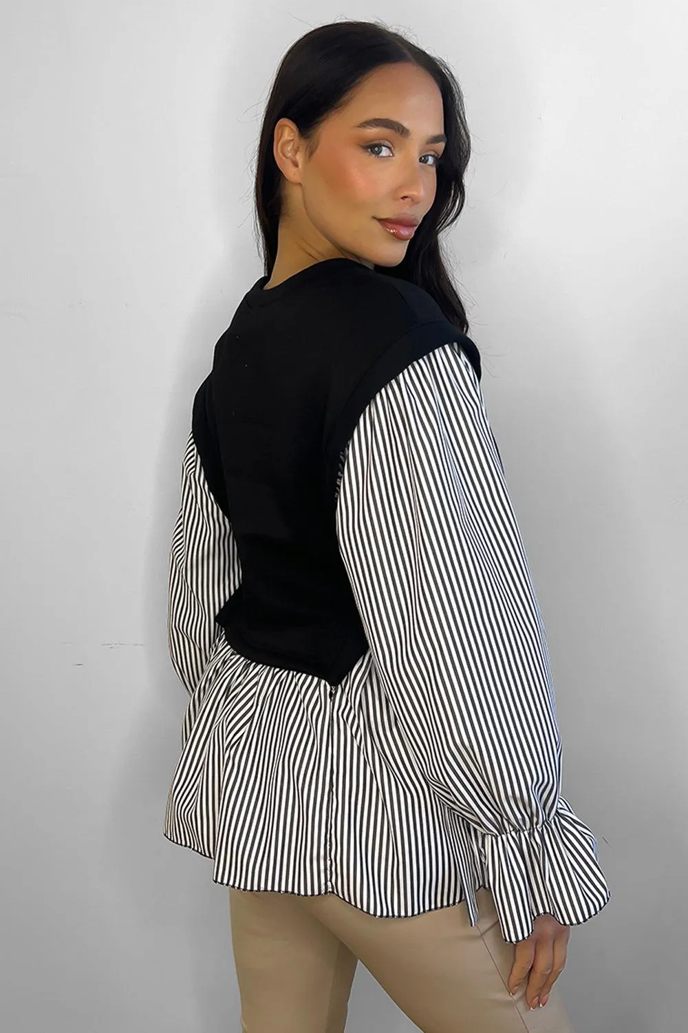 Pinstripe Shirt Details Sweatshirt