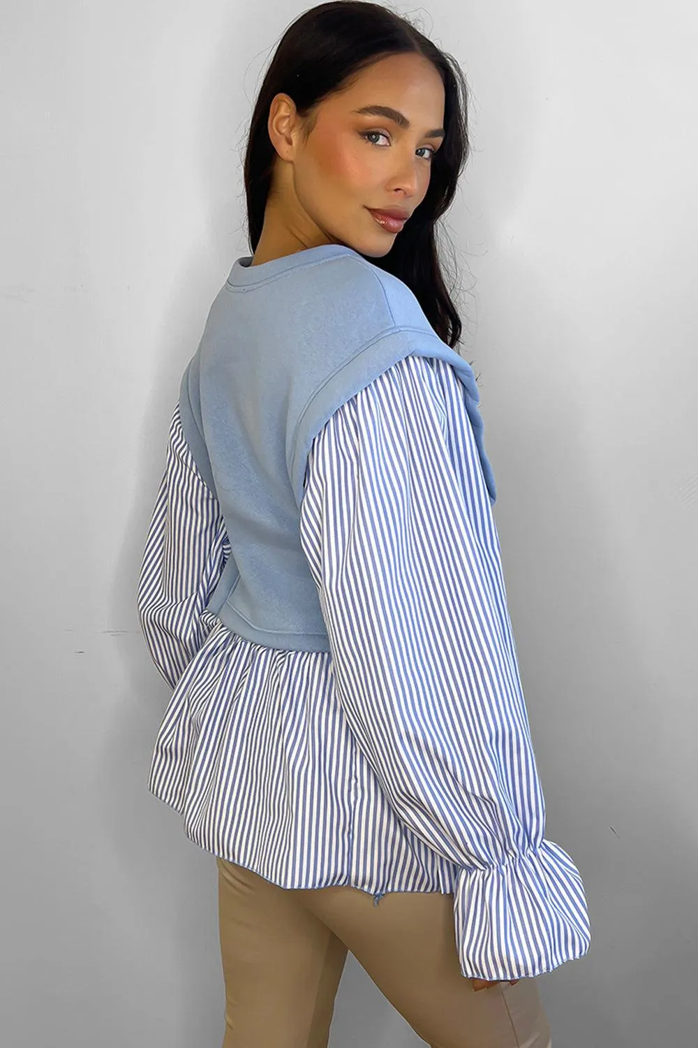 Pinstripe Shirt Details Sweatshirt