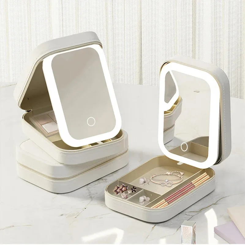 Portable LED Makeup Mirror with Storage