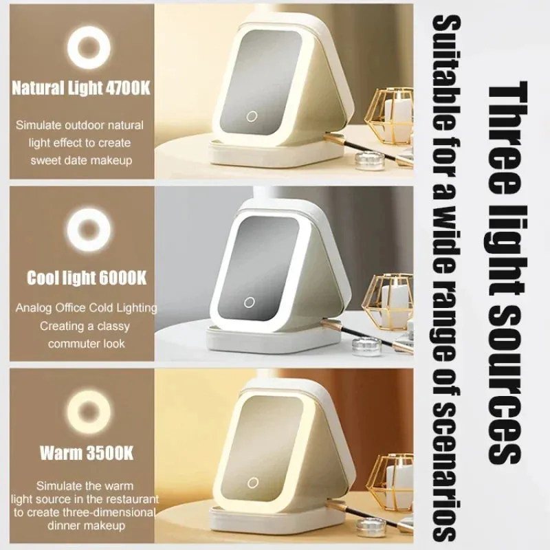 Portable LED Makeup Mirror with Storage