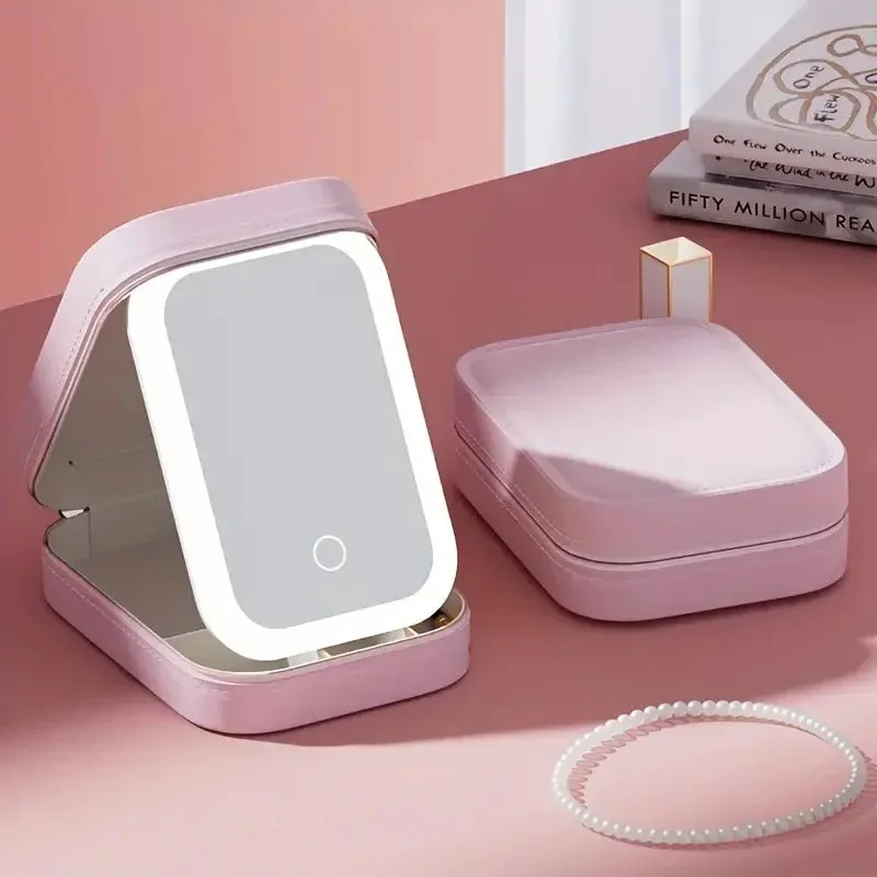 Portable LED Makeup Mirror with Storage