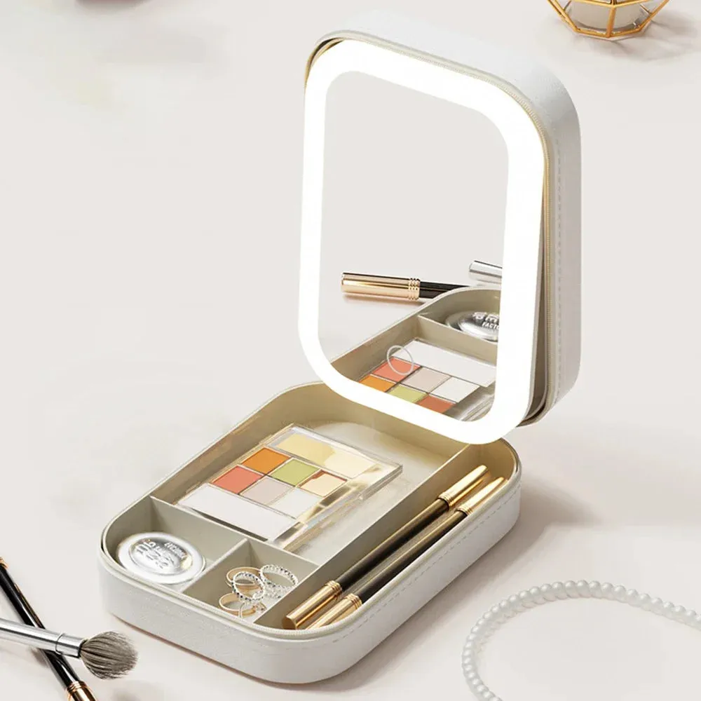 Portable LED Makeup Mirror with Storage
