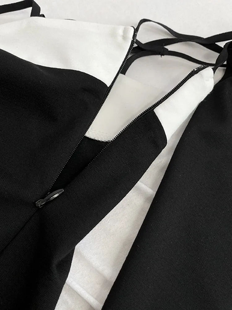 Skinny Knitting T Shirt For Women Square Collar Long Sleeve Off Shoulder Patchwork Colorblock T Shirts Female Style