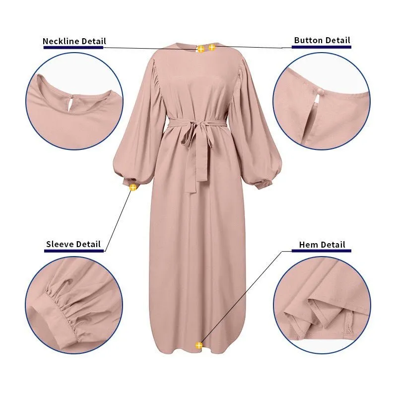 Solid Color Elegant Bubble Sleeve Abaya (MA092)