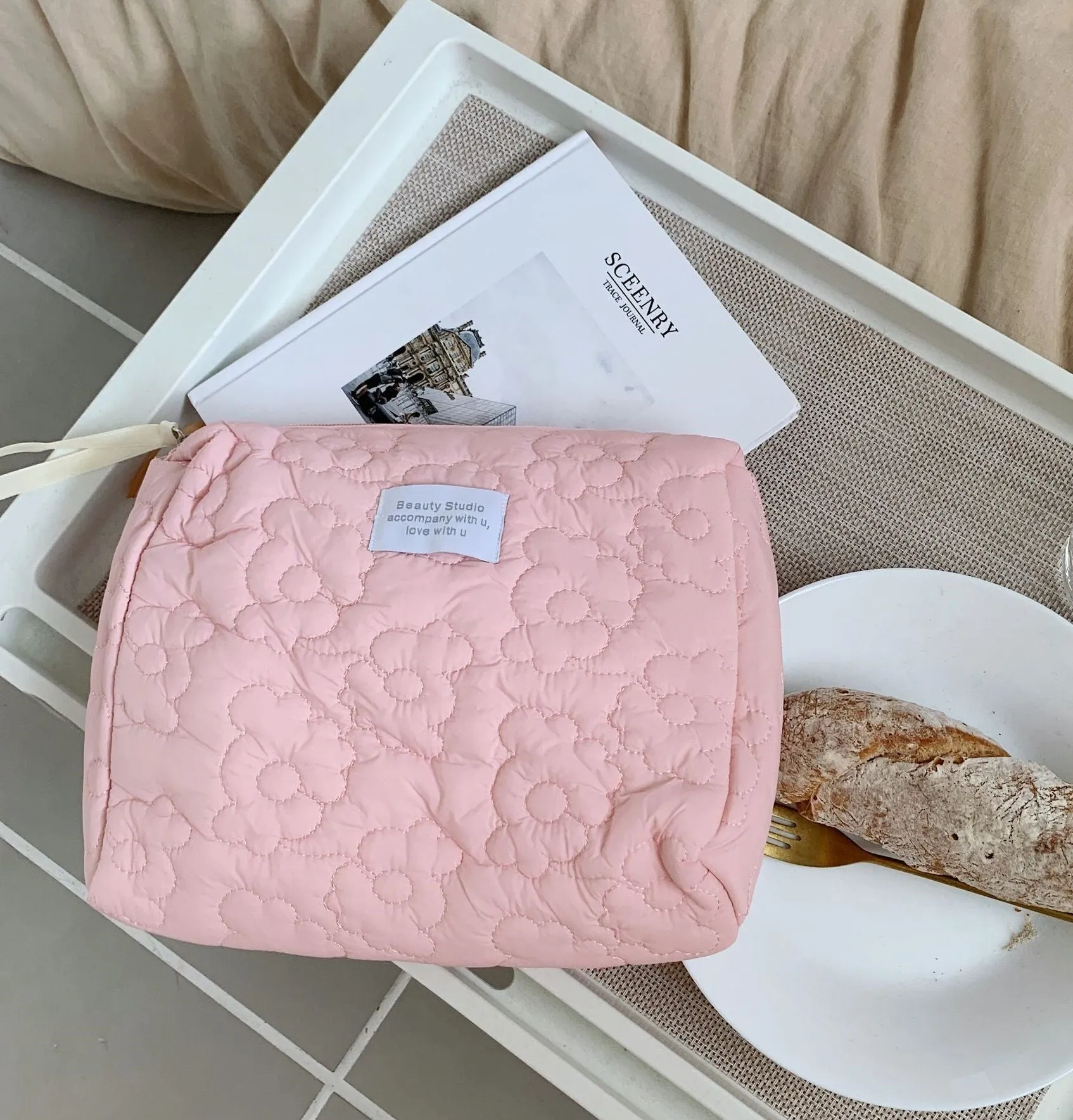 Sweet Colors Classic Flowers Pattern Soft Nylon Makeup Bag, Cosmetic Organizer, Cosmetic Bag, Makeup Toiletry Organizer, Travel Case Pouch