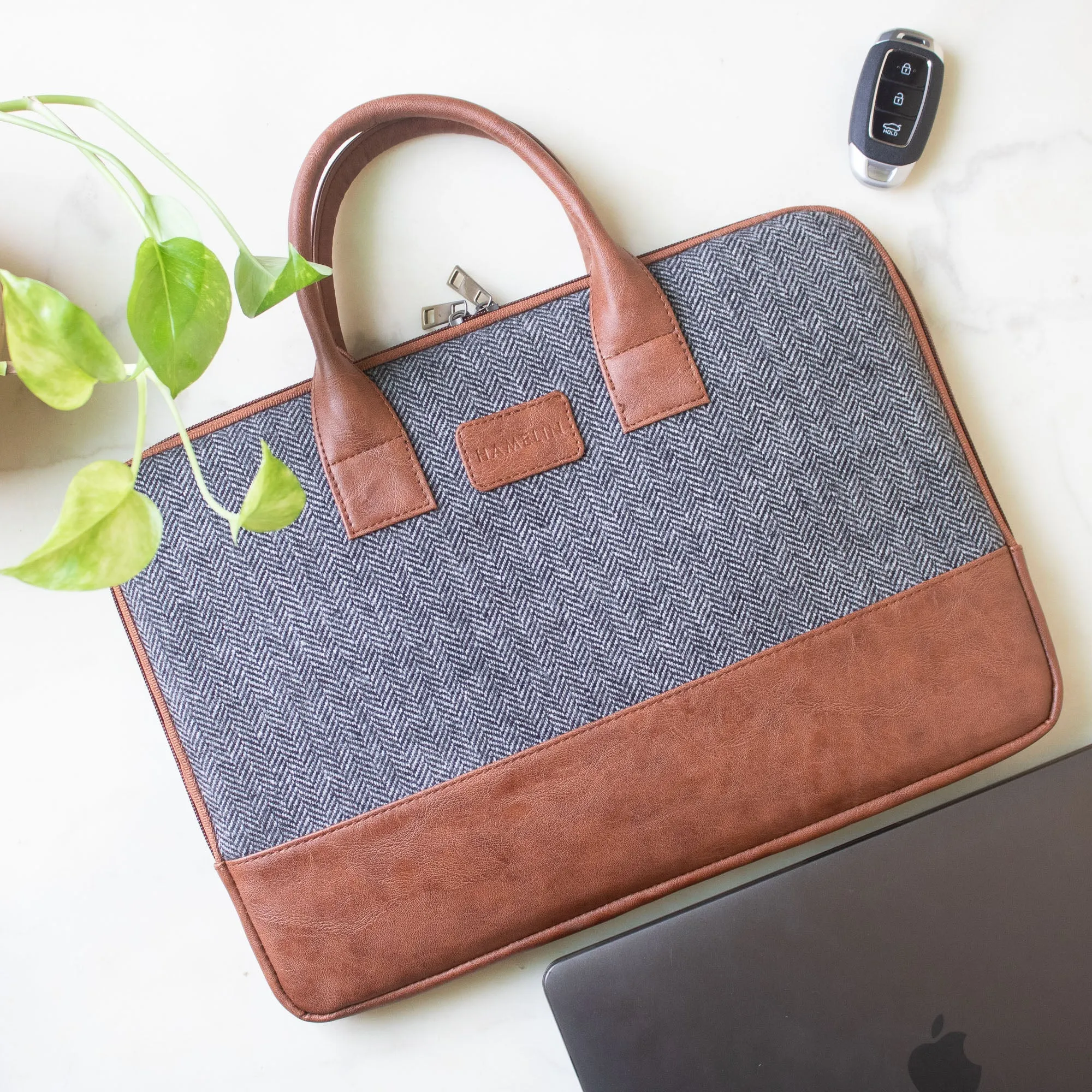 Theo Sleek Laptop Bag (Grey Herringbone) - SAMPLE SALE