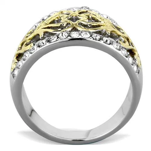 Two-Tone IP Gold (Ion Plating) Stainless Steel Ring with Top Grade Crystal in Clear for Women Style TK1792
