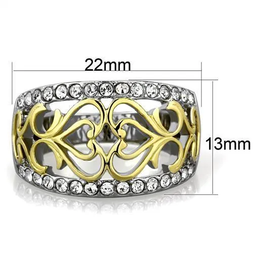 Two-Tone IP Gold (Ion Plating) Stainless Steel Ring with Top Grade Crystal in Clear for Women Style TK1792